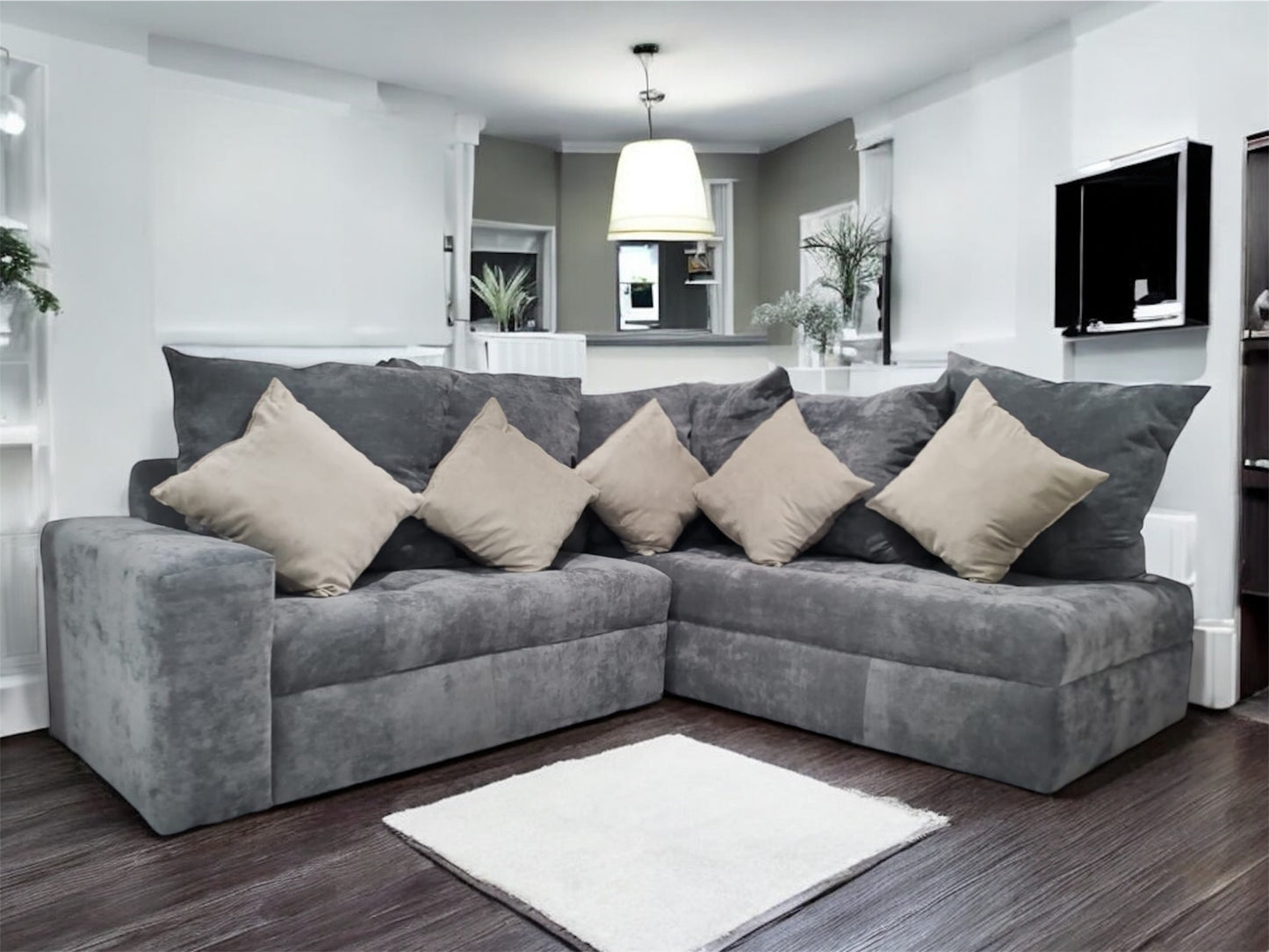 Sala Color gris con cojines